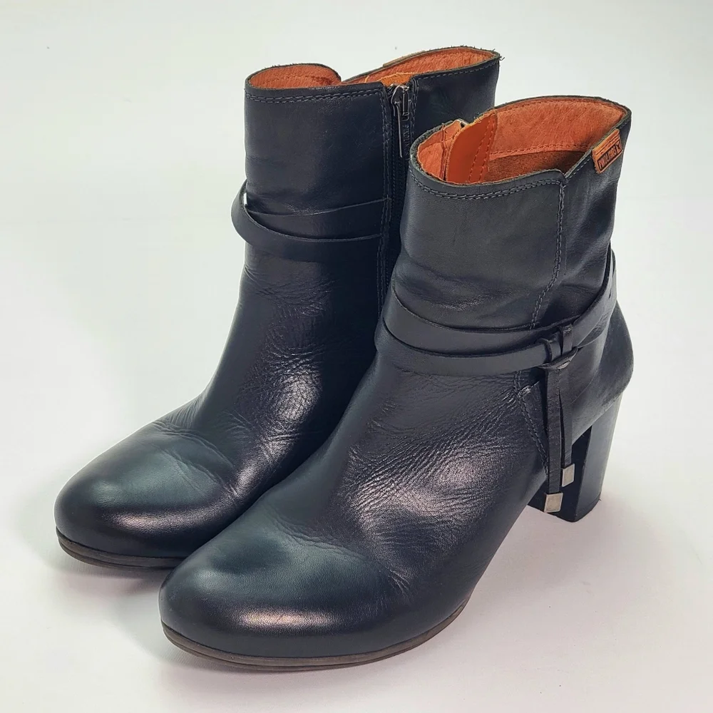 Pikolinos Womens Heeled Black Leather Western Slouch Zip Ankle Boots Sz US 8.5-9